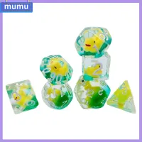 MUMU 7Pcs/set เต็มไปด้วยสัตว์เป็ด ลูกเต๋า DND 7-Die Table Game D4 D6 D8 D10 D12 D20 ลูกเต๋าหลายด้าน หลายเหลี่ยมเพชรพลอย อะคริลิค ลูกเต๋าเกม TRPG DND