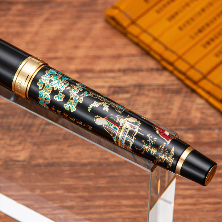 hongdian-231ปากกาหมึกซึมโลหะจีน-iridum-eff-nib-พร้อมการออกแบบภาพวาดจีน-ปากกาเขียนเรียบพร้อมตัวแปลงหมึก