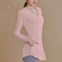 卍 Aiden001 Fitness Clothing Womens Loose Long-Sleeved Casual Sports Top Mid-Length Yoga Top Hooded Fitness Clothing Sweater Autumn RWT382