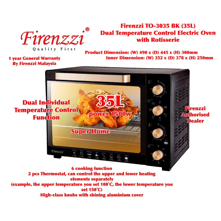 Firenzzi Electric Oven TO3035 BK Firenzzi 35L Oven Dual Temperature