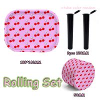 NEW 50MM Cherry Pattern Pink Grinder 180x140MM Rolling Tary Smoke Tools Set For Girls Metal Rolling Tray Gifts Wholesale