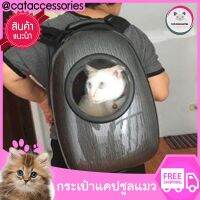 Cat Accessories กระเป๋าเป้สะพายหลังใส่แมว กระเป๋าใส่สัตว์เลี้ยง รุ่นเพิ่มรูระบายอากาศ แบบกระเป๋าแคปซูลอวกาศวัสดุ PC สีเทาเข้ม ขนาด 35x29x42 Cm.พาแมวไปเที่ยวสะดวก