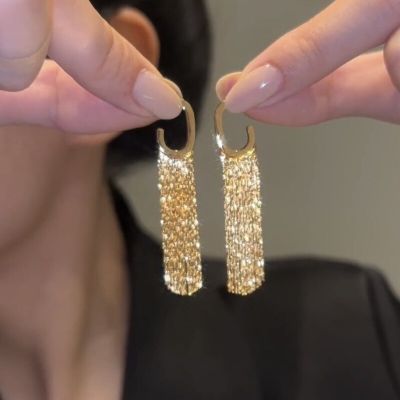 Bling Metal Chain Tassel Drop Earrings for Women Big Hanging Dangle Earrings Brincos Crystal Bridal Wedding Jewelry Gifts Headbands