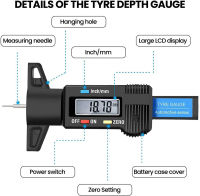 Thickness Gauges Digital CarTyre Tire Tread Depth Gauge Meter Measurer Tool Caliper Tread Brake Pad Shoe Tire Monitoring System