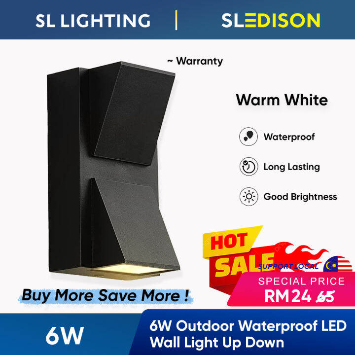 Indoor Outdoor LED Wall Light 6W Warm White Aluminum Up/Down Waterproof ...