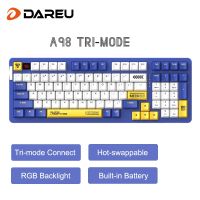 DAREU Tri-mode Mechanical Keyboard 98 Keys Sky Blue Switch RGB Backlight Gaming Keyboards PBT Keycaps Gasket Structure Gamer KB