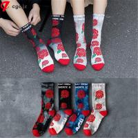 CGCJZ Ins Style Street Skate Sports Cotton Socks Rose pattern Hip-hop Skateboard Hosiery