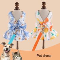 Cute Dog Dress Summer Outdoor Activities And Leash Set with Bowknot Decoration Pet Cat Princess Dress for Spring Dresses