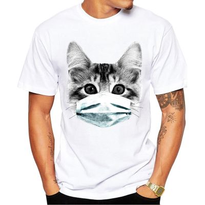 Teehub Quarantine Cat Men Tshirt Masked Cat Pug Printed Funny Tshirts Essential Tee T Shirts