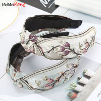 ใหม่สไตล์ชาติพันธุ์ผู้หญิงHeaddressกลางKnotted Broad-ที่คาดศีรษะแบบถักนักเรียนHairbandเย็บปักถักร้อยป่าHairband