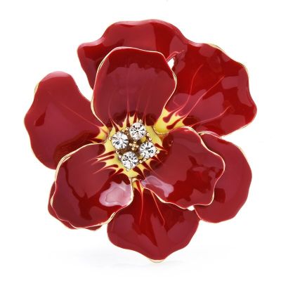 Wuli&amp;baby Big Red Blue Enamel Flower Brooches For Women Lady Rhinestone Beauty Plants Casual Party Brooch Pin Gifts