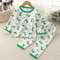 Xiaozhima Autumn Winter De-rong Baby Kids Boys Girls Underwear Pyjamas Sets Long Sleeves Dinosaur Bear Print T-shirt Tops and Pants 2Pieces Clothing Set For 0-8 Years