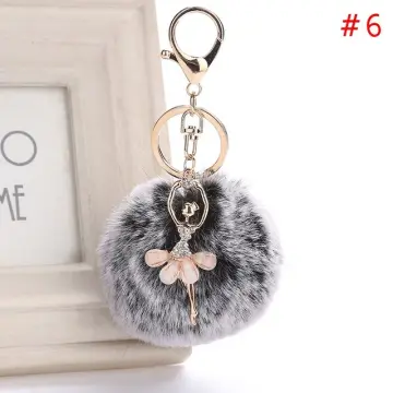 www. - 15 colors 8CM Genuine Rabbit fur ball plush Pom pom key  chain - silver*