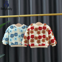 Girls Flower Sweatshirt Fleece Lined Thickened Long Sleeves Pullover Sweater For 1-3 Years Old Kids【fast】