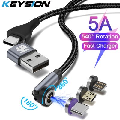 KEYSION สาย5A แม่เหล็ก540หมุนได้โทรศัพท์มือถือชาร์จแบบเร็วสาย Kabel Magnet ชนิดไมโคร C เป็น USB-Xiaomi สายสำหรับ iPhone