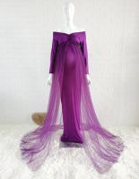 Summer Maternity Tulle Long Dresses Baby Shower Cotton Dress Stretchy Pregnancy Photography Dress with Cape Long Train