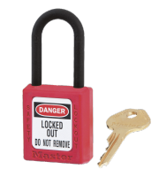 กุญแจนิรภัยเซฟตี้ไม่นำไฟฟ้าMASTER LOCK 406KARED ZENEX SAFETY PADLOCKS อุปกรณ์เซฟตี้ กุญแจนิรภัยsafetyสีแดง