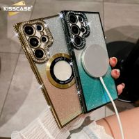 KISSCASE เคสโทรศัพท์กากเพชร TPU ไล่ระดับสีแบบเคลือบอิเล็คโทรเพลทสำหรับ Samsung กาแล็คซี่ S23 S23พิเศษ + S22 S23 S22Plus มาก S22โลโก้เลนส์ฝังด้วยเพชรเคสแฟชั่น