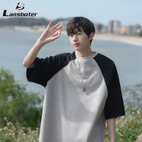 Lansboter เสื้อยืดท็อปแบบตัวสั้นผู้ชายย้อนยุคคู่บล็อกสี Raglan แขนแขนสั้นคอกลม