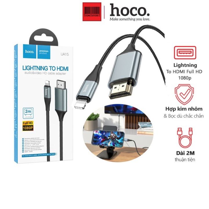 Đầu chuyển Lightning to HDMI Hoco UA15 chiều dài 2m, cáp chuyển hình ảnh từ  iphone, ipad ra màn hình máy tính, tivi chất lượng cao | Lazada.vn