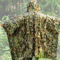 รุ่นการค้าต่างประเทศ 3D เสื้อคลุมลายใบไม้น้ำหนักเบาระบายอากาศได้ดี Camo Ghillie Poncho ชุดดูนก