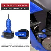 YZFR3 YZF สำหรับ YAMAHA YZF-R3 YZF-R25 YZF R3 YZF R25ล้มกรอบป้องกันสไลเดอร์ปลอกปกป้องเข่ากันชนโลโก้