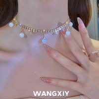 WANGXIY Pearl Tassel Necklace for Women Latest Double Layer Rhinestones Clavicle Chain Female