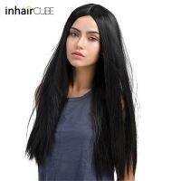 Inhaircube วิกผมสีดำธรรมชาติวิกผมสังเคราะห์แบบยาวตรงหนาจริงสำหรับผู้หญิงผิวดำชุดประจำวันไฟเบอร์กันความร้อน