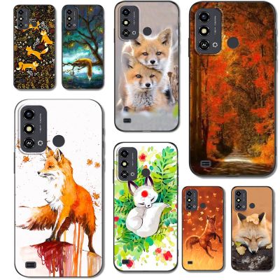 Cute Case For ZTE Blade A53 5G Back Phone Cover Protective Soft Silicone Black Tpu Fox autumn leaves