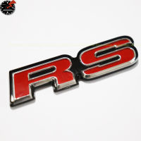 ป้ายโลโก้  ติดรถ Logo RS อาร์เอส สีแดง ขอบเงิน พื้นดำ Racing ติดท้ายรถ ติดกระจังหน้ารถยนต์