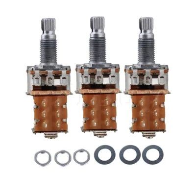 Yibuy 3x Push Pull Guitar Potentiometer A500k Coil Tap 18mm Shaft Guitar Bass Accessories