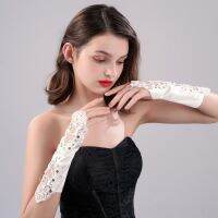 ✖✷❒ Charming Atmosphere Fashion Hollow Elbow Length Fingerless White-color Ladies Prom Gloves Designed For Wedding Bride