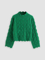 Cider Tractor Green Textured High Neck Sweater เสื้อไหมพรมแขนยาวผู้หญิง เสื้อสเวตเตอร์กันหนาวผญ สไตล์เกาหลี