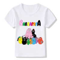 Boys and Girls Cute Barbapapa Cartoon Print Funny T shirt Enfant Summer Short Sleeve White T-shirt Kids Casual Clothes