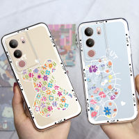 KOSLAM เคสสำหรับ VIVO โปร่งใสกันกระแทกลายดอกไม้การ์ตูน Hello Kitty และหมีดอกไม้ V29 V29e 5G V29 Pro 5G V27 5G V27 V27e 5G V25 5G V25e V25 Pro 5G V23 5G V23e 5G ปลอกโทรศัพท์มือถือ TPU นิ่มสไตล์ใหม่ V23e G