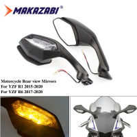 กระจกมองหลังรถจักรยานยนต์ซ้ายขวาสีดำพร้อมไฟเลี้ยวสำหรับ YAMAHA YZF R6 YZFR6 2017-2022 YZF R1 YZFR1 YZF-R1 2015-2022 R15M V4