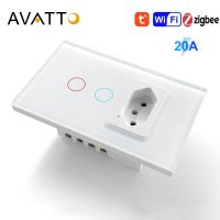 AVATTO Tuya Brazil WiFi/Zigbee Smart Switch with Socket 20A Touch-Sensor Smart Home Wall Switch Work for Alexa Google Home Ratchets Sockets