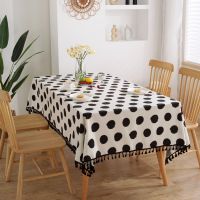 【cw】 Cotton Linen Thickened Tablecloth Black White Tassel Rectangle Indoor amp; Outdoor Dining Table Cover With Tassel Mantel Mesa Nappe ！