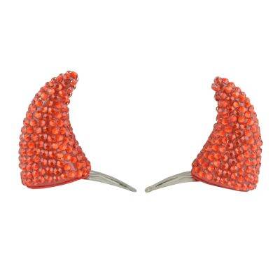 [COD] diamond-encrusted red hairpin creative devil cute hair accessories selling stage performance dress up