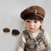 Solid Color Baby Beret Hat Cute Cartoon Bear Beanie Cap for Toddler Boy