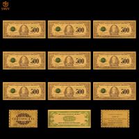 10Pcs/Lot 1918 Version Of Colorful Gold Foil Bills US 500 Dollar Money in Gold 999 Fake Paper Banknote Collections