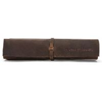 Retro Pencil Case Handmade Genuine Leather Roll Up Pen Curtain Bag Pouch Wrap Holder Stationery School Supplies