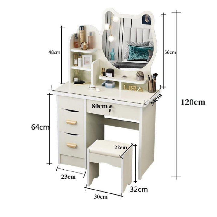 โต๊ะเครื่องแป้ง-ไม้-โต๊ะเครืองแป้งเกาหลี-แถมฟรีเก้าอี้พร้อมกระจก-โต๊ะแต่งหน้ามินิมอล-กระจกแมว-d831