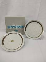 จานเซรามิก TOWN BANK  เซตจาน 2 ใบ ขอบหยัก ใบสีครีม แต้มสีตลัดลายพูกันสีน้ำตาล