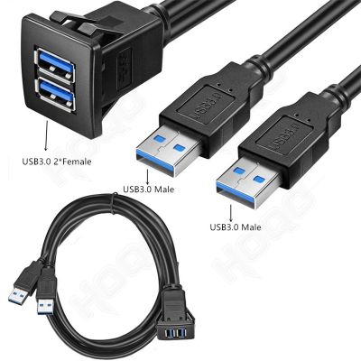 Soket USB port ganda kabel USB flash Mount mobil otomatis Cabe USB3.0 kabel ekstensi Panel dasbor persegi untuk sepeda motor