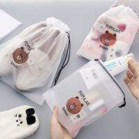 ﹍№☾ 5pcs bear waterproof mouth rope bag frosted waterproof moisture-proof recyclable storage bag office supplies