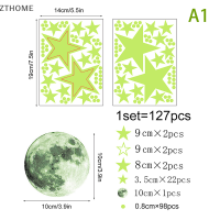 ZTHOME 127pcs Luminous Star Moon DIY ตกแต่งสติ๊กเกอร์ติดผนัง Night Party GLOW in Dark