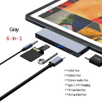 Type-C สำหรับ iPad Pro อะแดปเตอร์ขยายฮับ2018เป็น USB-C HDMI + 3.5เสียง + USB 3.0ฮับแท่นวางมือถือสำหรับ Type-C โทรศัพท์มือถือ Feona