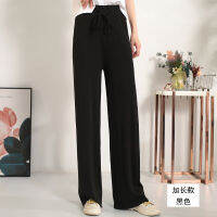 Spot parcel post Foreign Trade Source Factory Ice Silk Wide-Leg Pants Womens SpringSummer High Waist Drooping Cropped Lengthened Straight Skirt Pants Thin Slimming