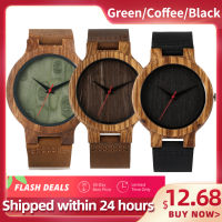 Top Gift BlackCoffeeGreen Dial Natural Bamboo Wood Watch Men Women Genuine Leather Wooden Clock Male hour Reloj de madera